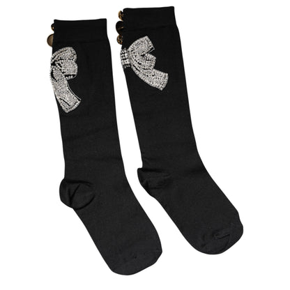 Chaussettes Dolce &amp; Gabbana noires en tricot ornées de cristaux floraux