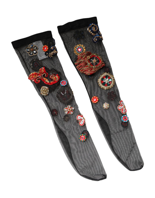 Chaussettes noires extensibles Carretto à cristaux Dolce &amp; Gabbana
