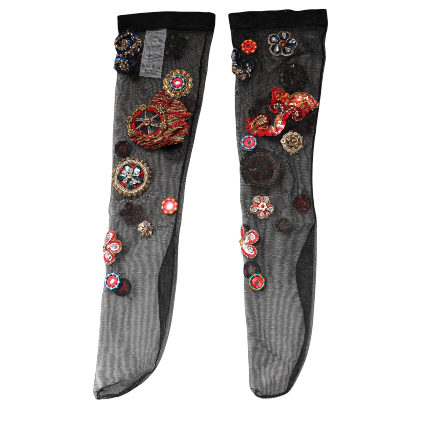 Chaussettes noires extensibles Carretto à cristaux Dolce &amp; Gabbana