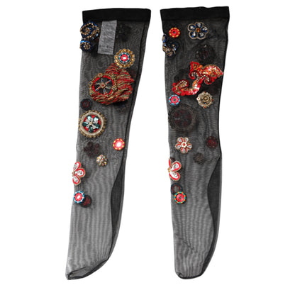 Chaussettes noires extensibles Carretto à cristaux Dolce &amp; Gabbana