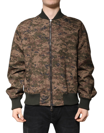Dolce &amp; Gabbana Veste bomber camouflage marron entièrement zippée