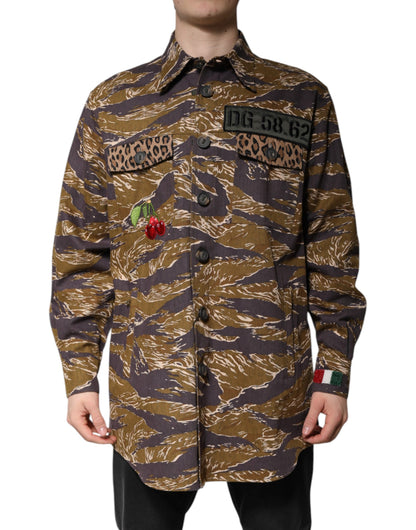 Dolce &amp; Gabbana Manteau à col en coton léopard marron