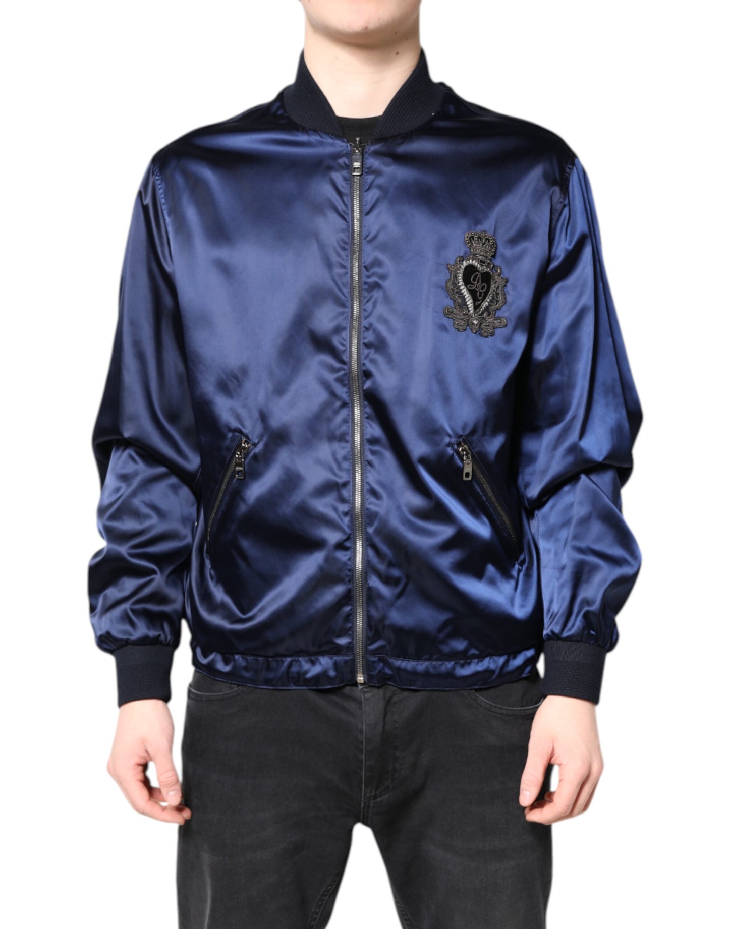 Dolce &amp; Gabbana Blue Nylon DG Crown Full Zip Bomber Jacket
