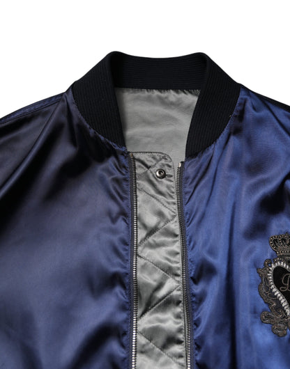 Dolce &amp; Gabbana Blue Nylon DG Crown Full Zip Bomber Jacket