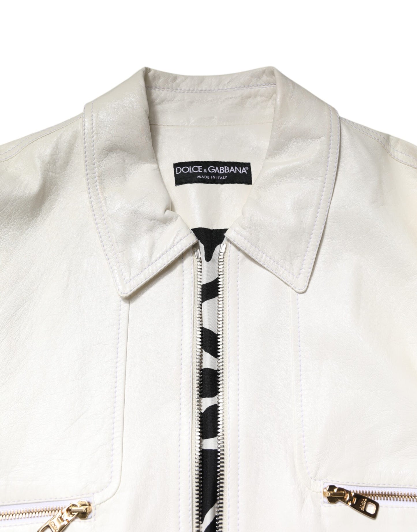 Dolce &amp; Gabbana White Collared Full Zip Biker Coat Jacket