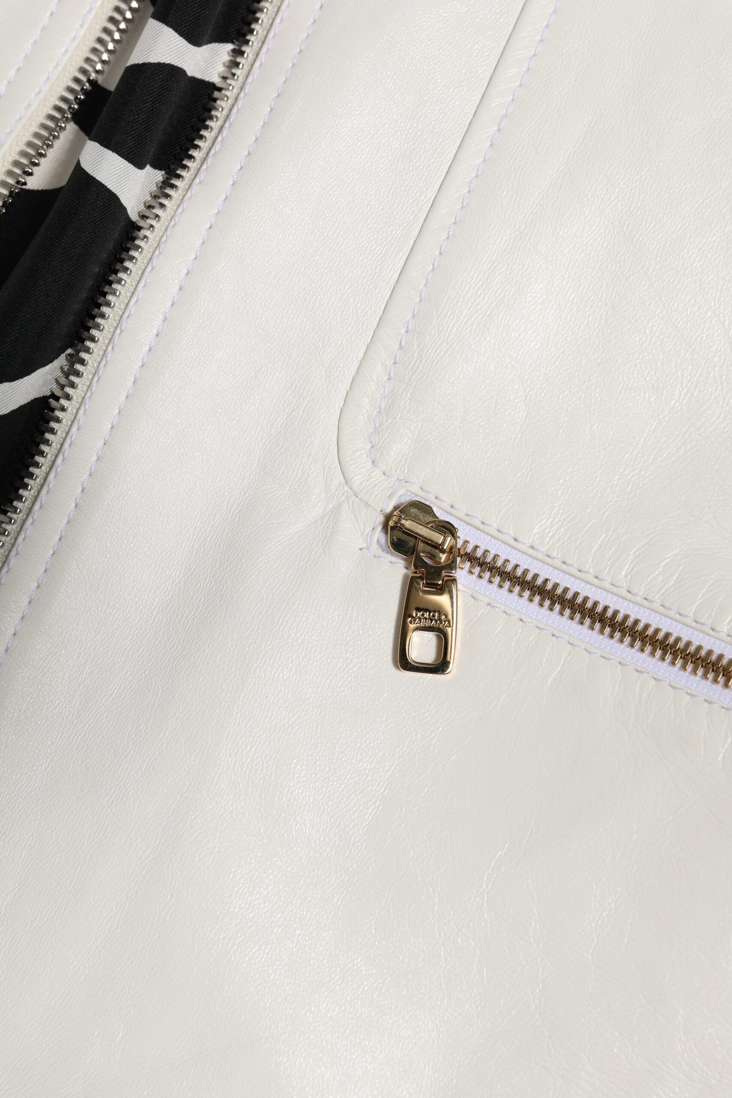 Dolce &amp; Gabbana White Collared Full Zip Biker Coat Jacket