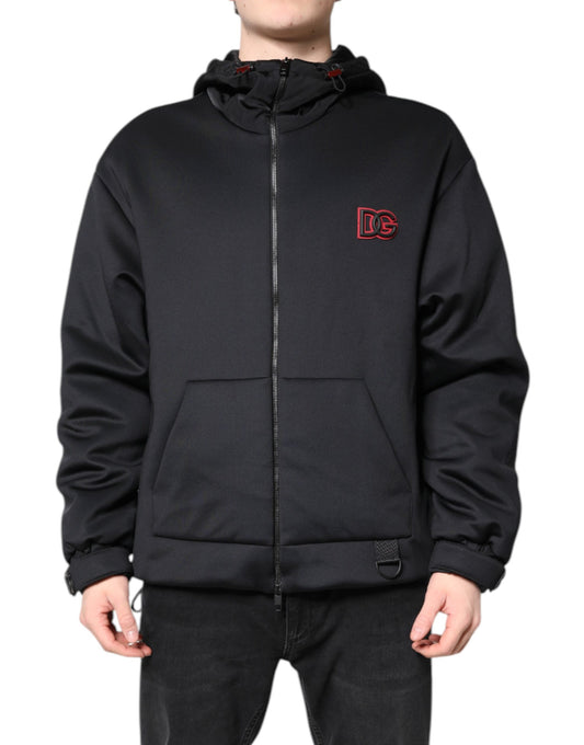 Dolce &amp; Gabbana Black Polyester DG Hooded Full Zip Jacket