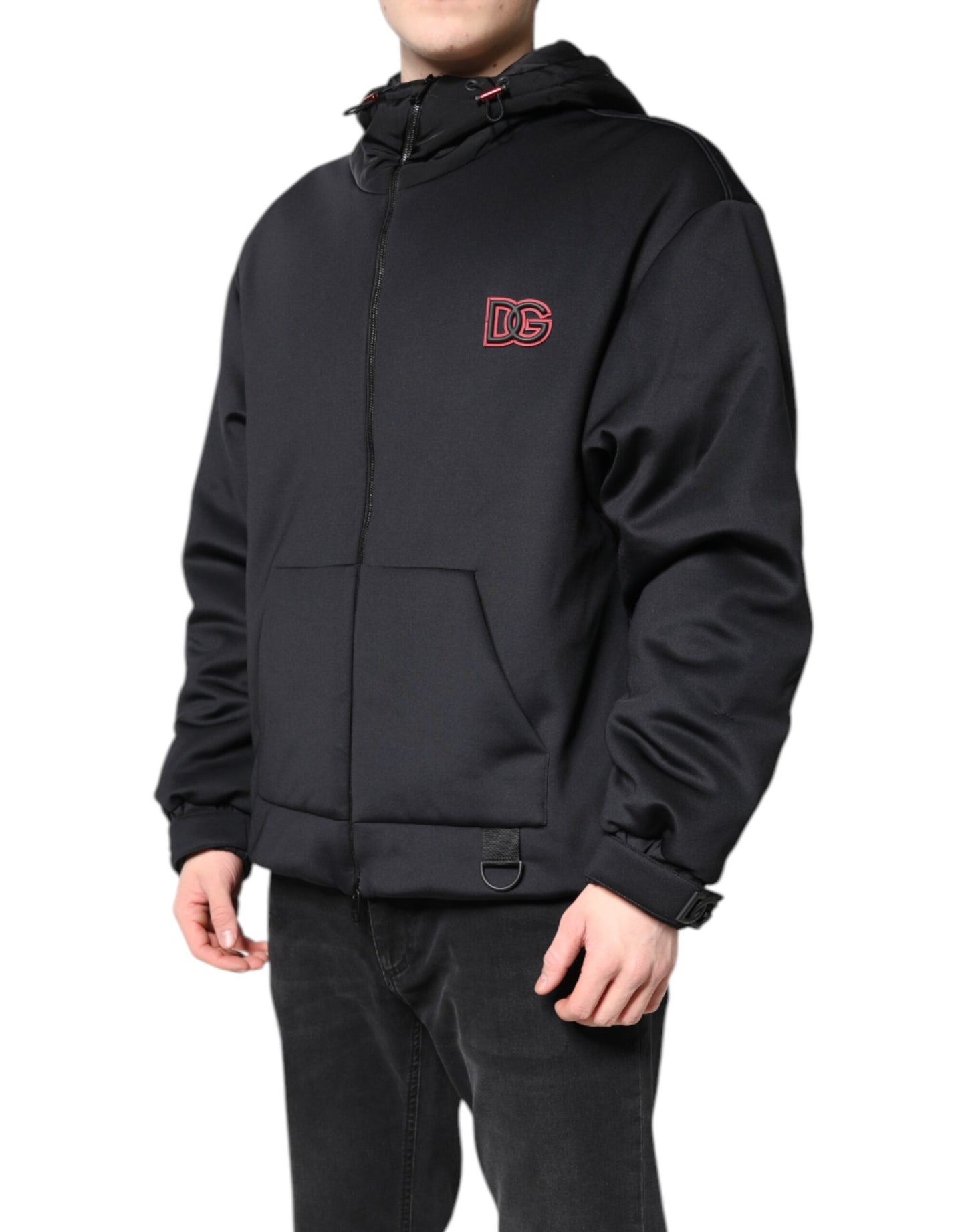 Dolce &amp; Gabbana Black Polyester DG Hooded Full Zip Jacket