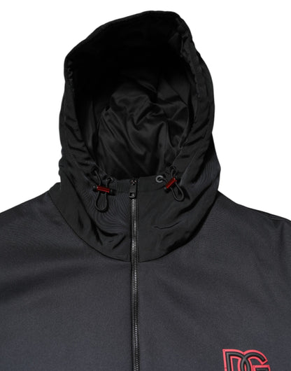 Dolce &amp; Gabbana Black Polyester DG Hooded Full Zip Jacket