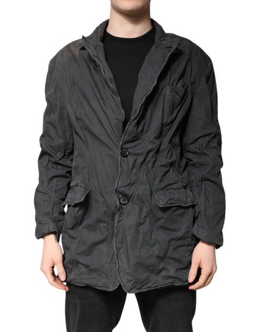 Dolce &amp; Gabbana Black Solid Cotton Collared Coat Jacket