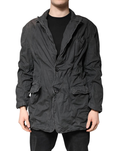 Dolce &amp; Gabbana Black Solid Cotton Collared Coat Jacket