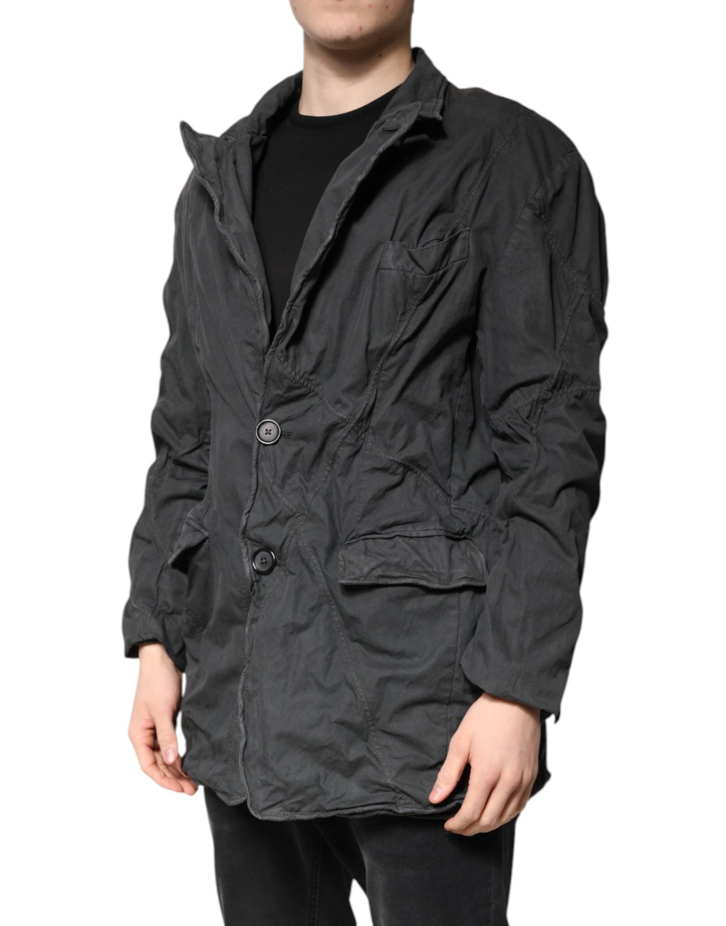 Dolce &amp; Gabbana Black Solid Cotton Collared Coat Jacket
