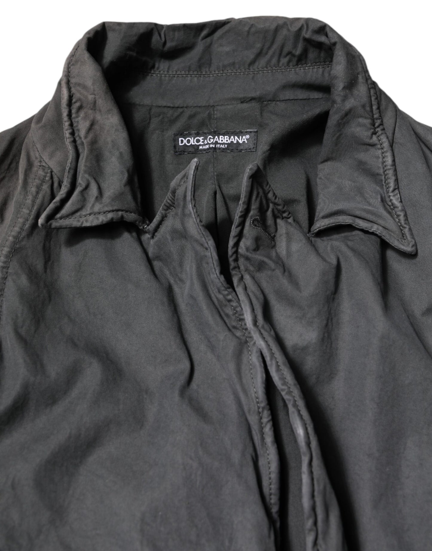 Dolce &amp; Gabbana Black Solid Cotton Collared Coat Jacket
