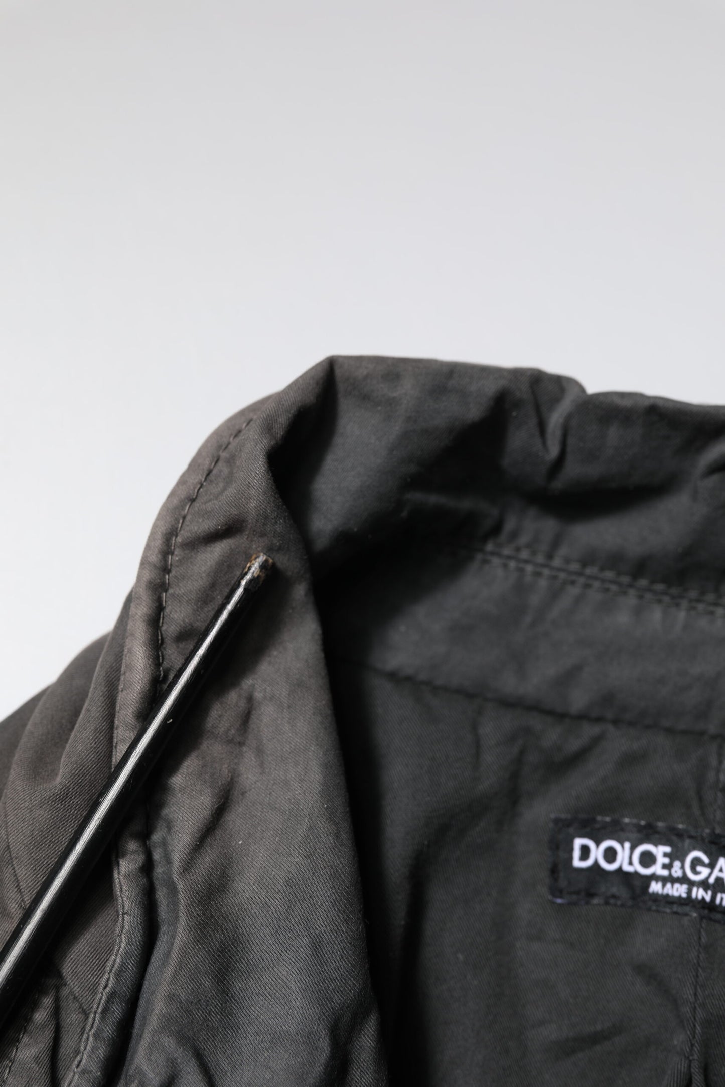 Dolce &amp; Gabbana Black Solid Cotton Collared Coat Jacket