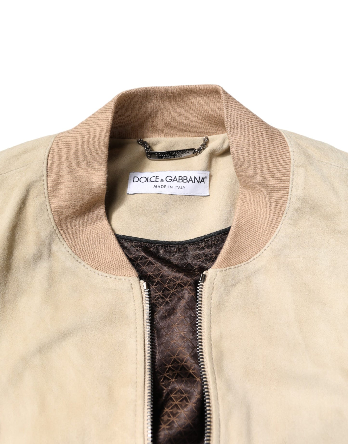 Dolce &amp; Gabbana Beige Lambskin Full Zip Men Bomber Jacket