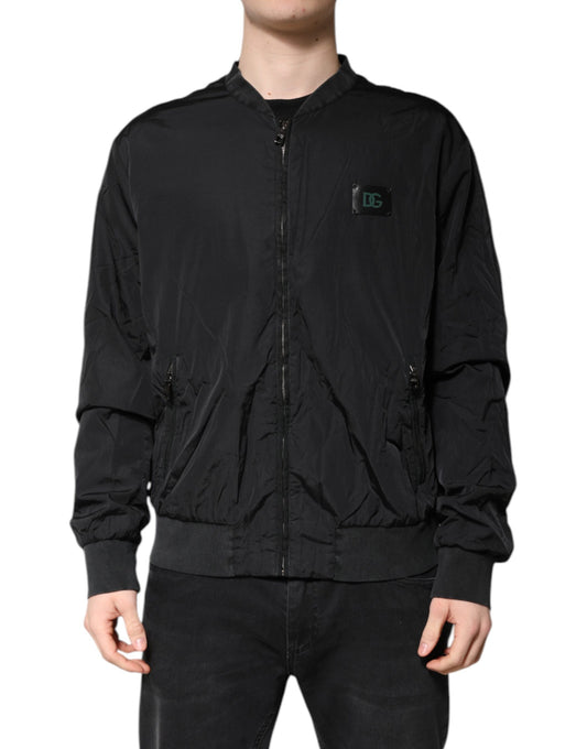 Dolce &amp; Gabbana Black Nylon Logo Full Zip Bomber Jacket