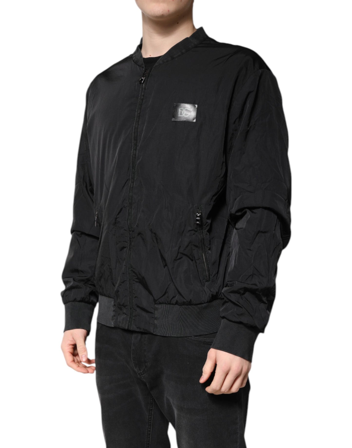 Dolce &amp; Gabbana Black Nylon Logo Full Zip Bomber Jacket