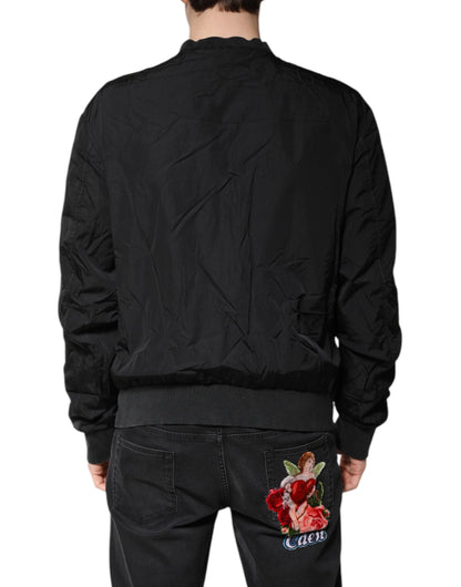 Dolce &amp; Gabbana Black Nylon Logo Full Zip Bomber Jacket