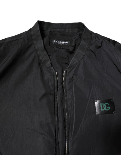 Dolce &amp; Gabbana Black Nylon Logo Full Zip Bomber Jacket