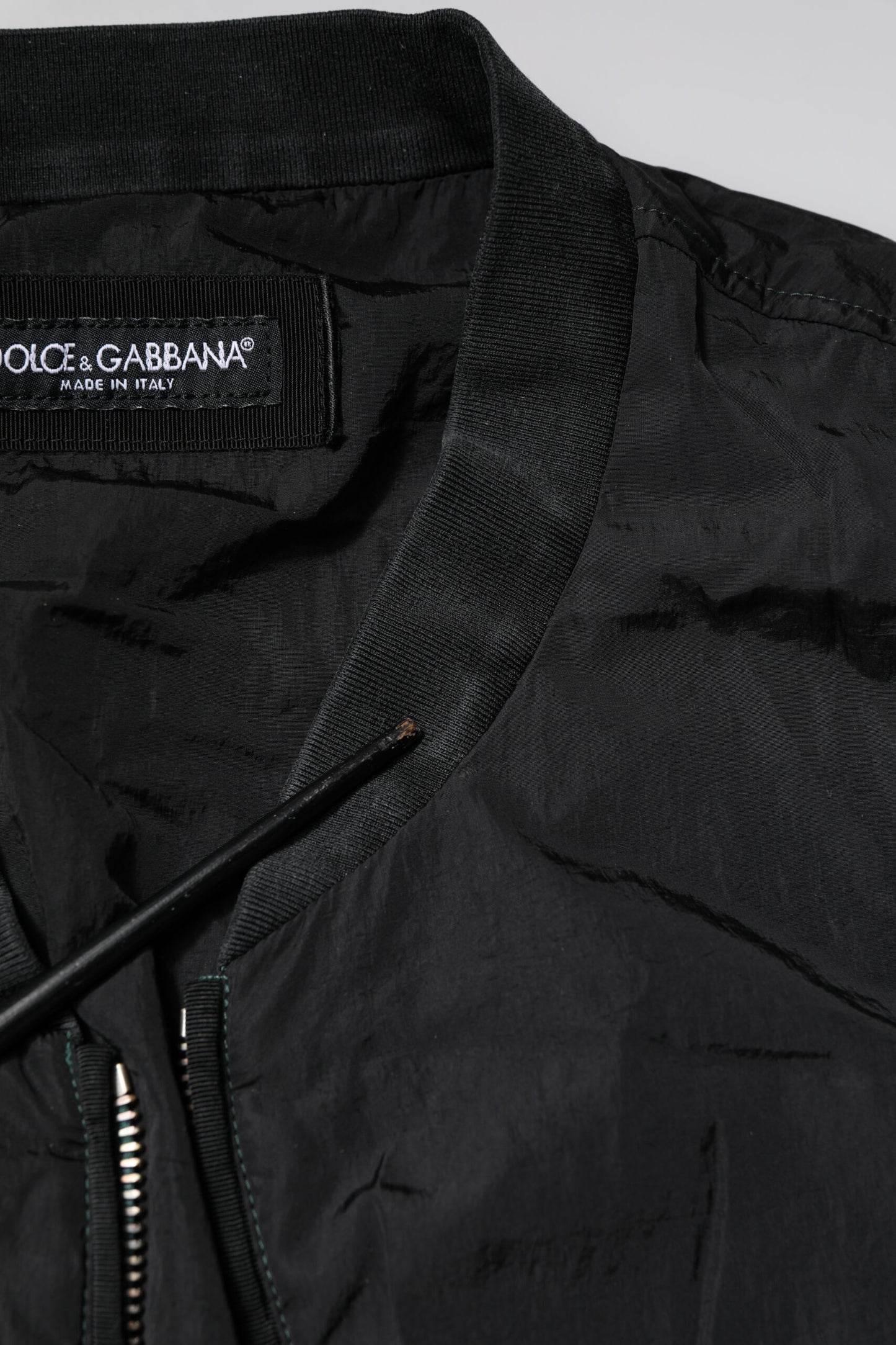 Dolce &amp; Gabbana Black Nylon Logo Full Zip Bomber Jacket