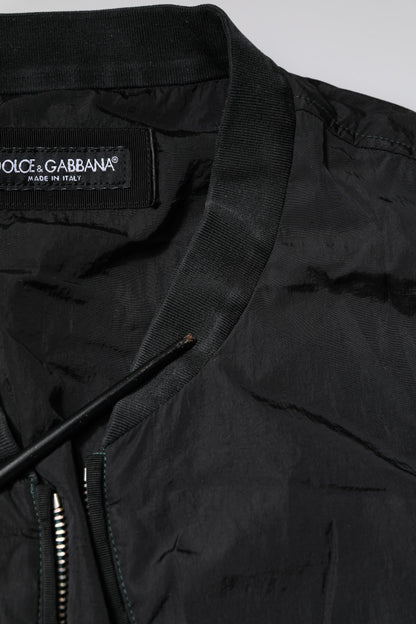 Dolce &amp; Gabbana Black Nylon Logo Full Zip Bomber Jacket