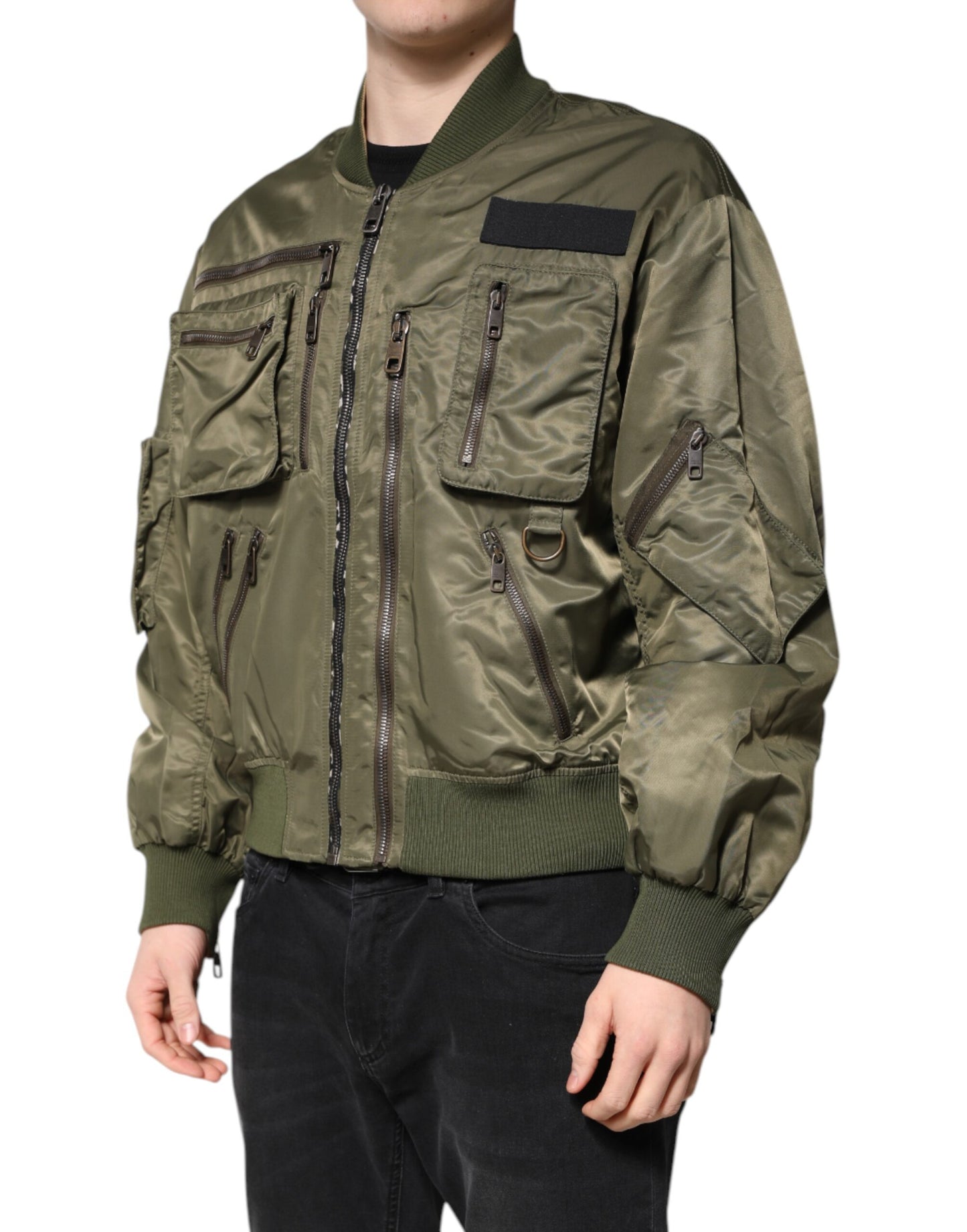 Dolce &amp; Gabbana Green Nylon Full Zip Men Bomber Jacket