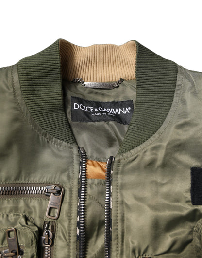 Dolce &amp; Gabbana Green Nylon Full Zip Men Bomber Jacket