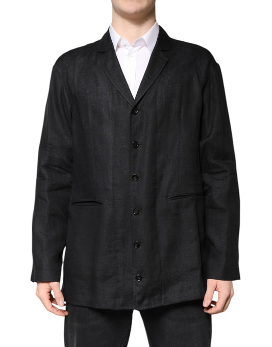 Blazer simple boutonnage en lin noir Dolce &amp; Gabbana pour homme