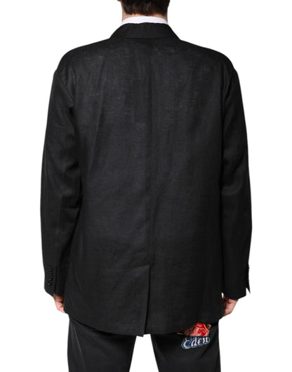 Blazer simple boutonnage en lin noir Dolce &amp; Gabbana pour homme