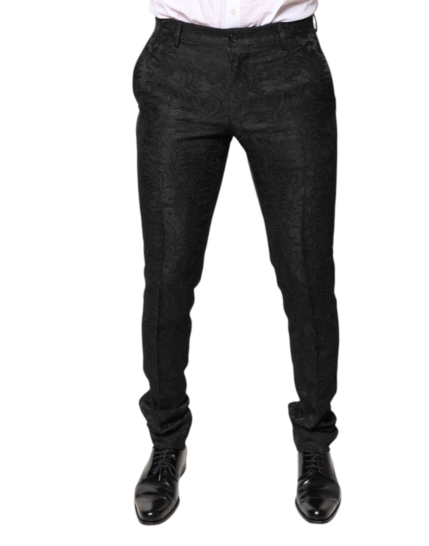 Dolce & Gabbana Black Floral Jacquard Mid Waist Dress Pants by Dolce & Gabbana