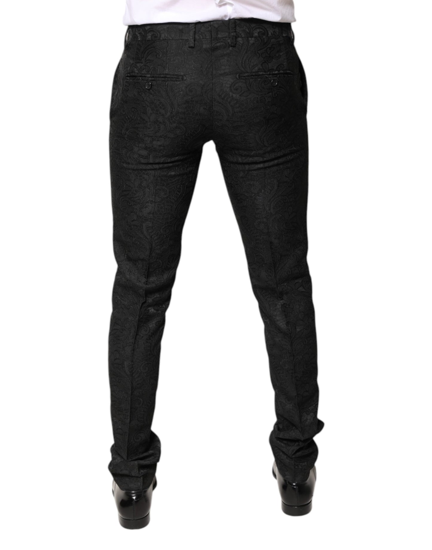 Dolce & Gabbana Black Floral Jacquard Mid Waist Dress Pants by Dolce & Gabbana