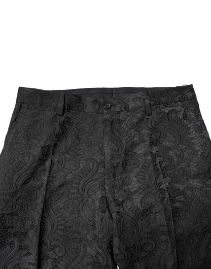 Dolce & Gabbana Black Floral Jacquard Mid Waist Dress Pants by Dolce & Gabbana