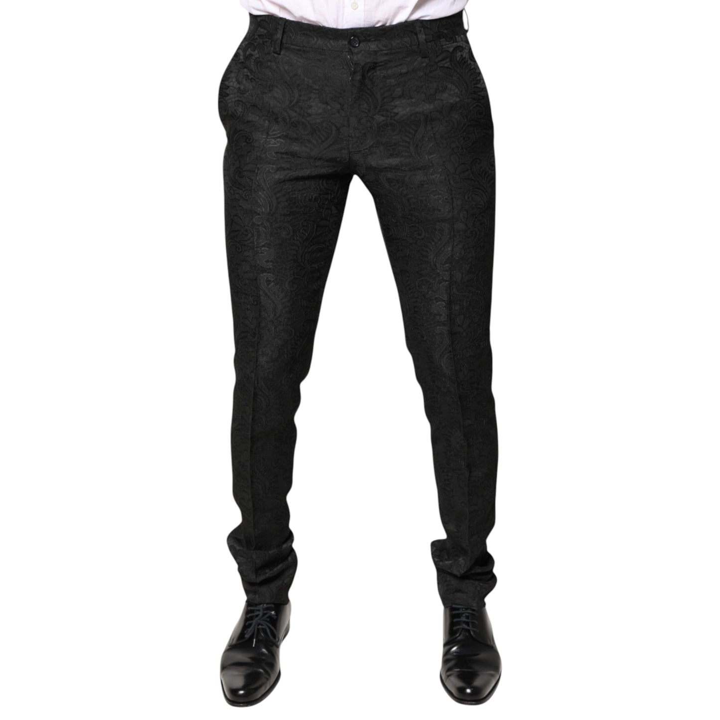 Dolce & Gabbana Black Floral Jacquard Mid Waist Dress Pants by Dolce & Gabbana