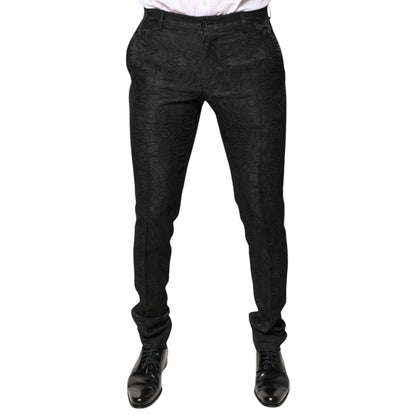 Dolce & Gabbana Black Floral Jacquard Mid Waist Dress Pants by Dolce & Gabbana