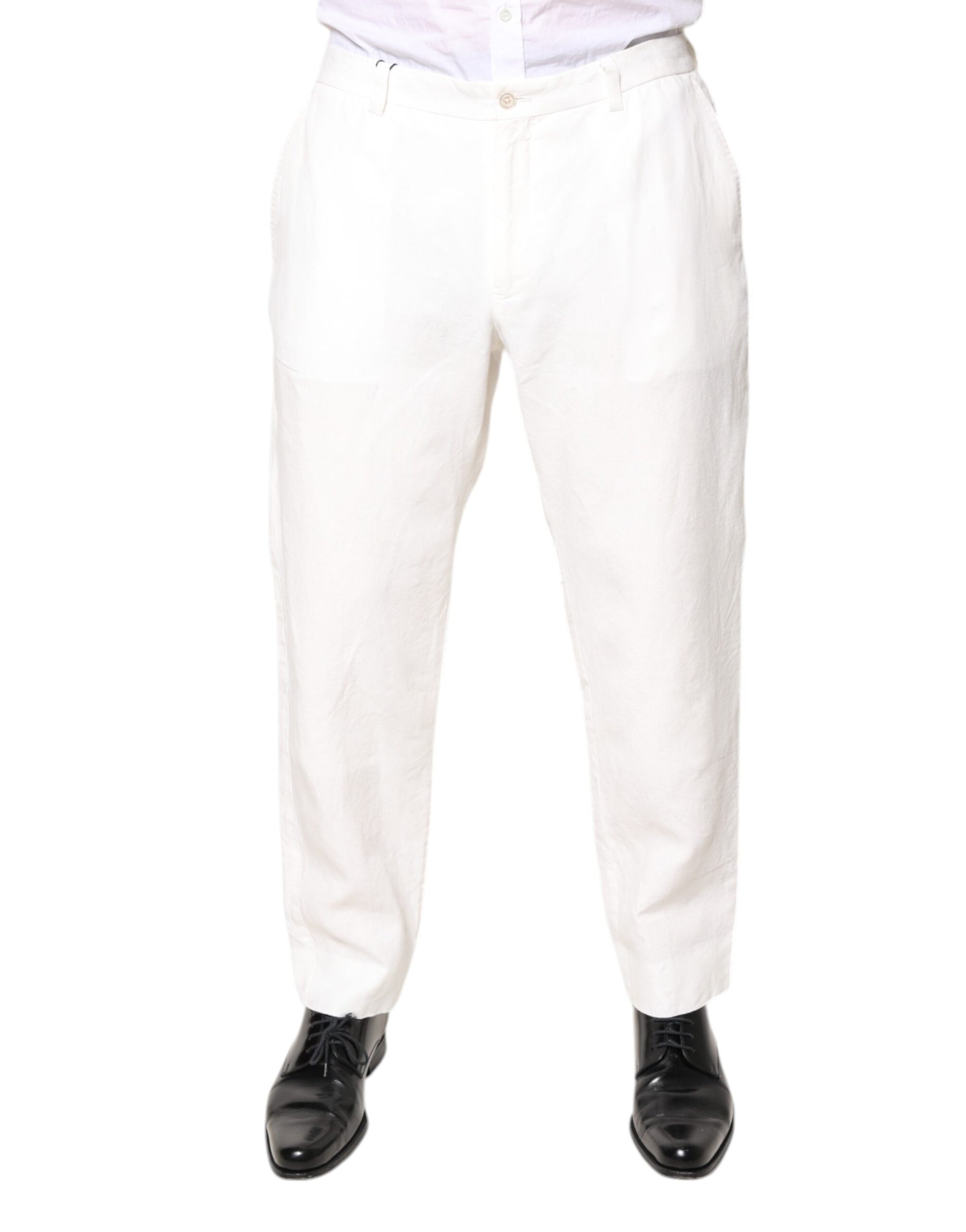 Dolce & Gabbana White Linen Mid Waist Men Dress Pants by Dolce & Gabbana