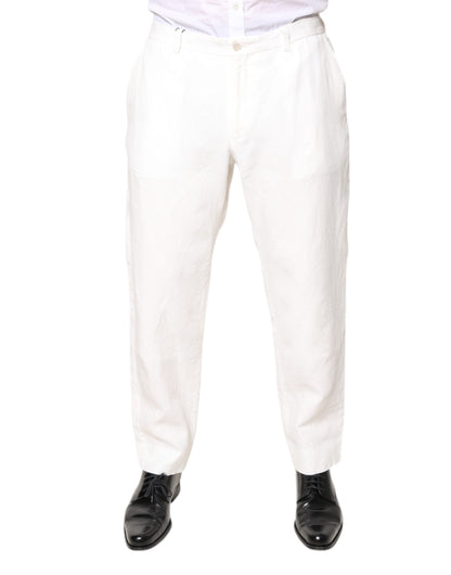 Dolce & Gabbana White Linen Mid Waist Men Dress Pants by Dolce & Gabbana