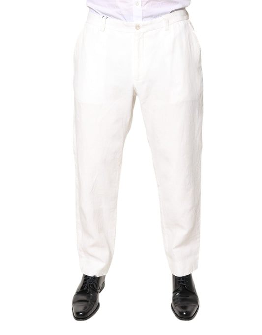 Dolce & Gabbana White Linen Mid Waist Men Dress Pants by Dolce & Gabbana