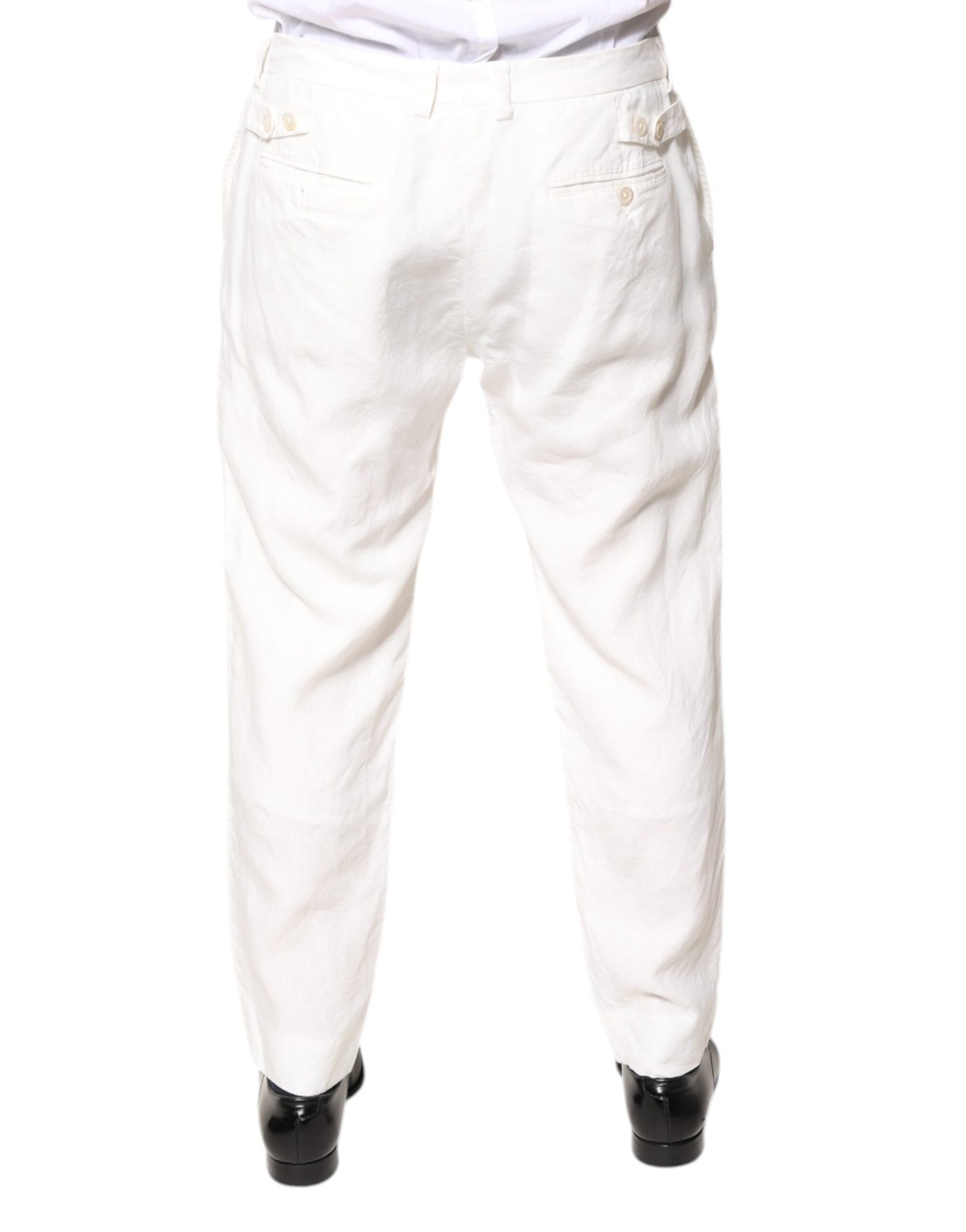 Dolce & Gabbana White Linen Mid Waist Men Dress Pants by Dolce & Gabbana