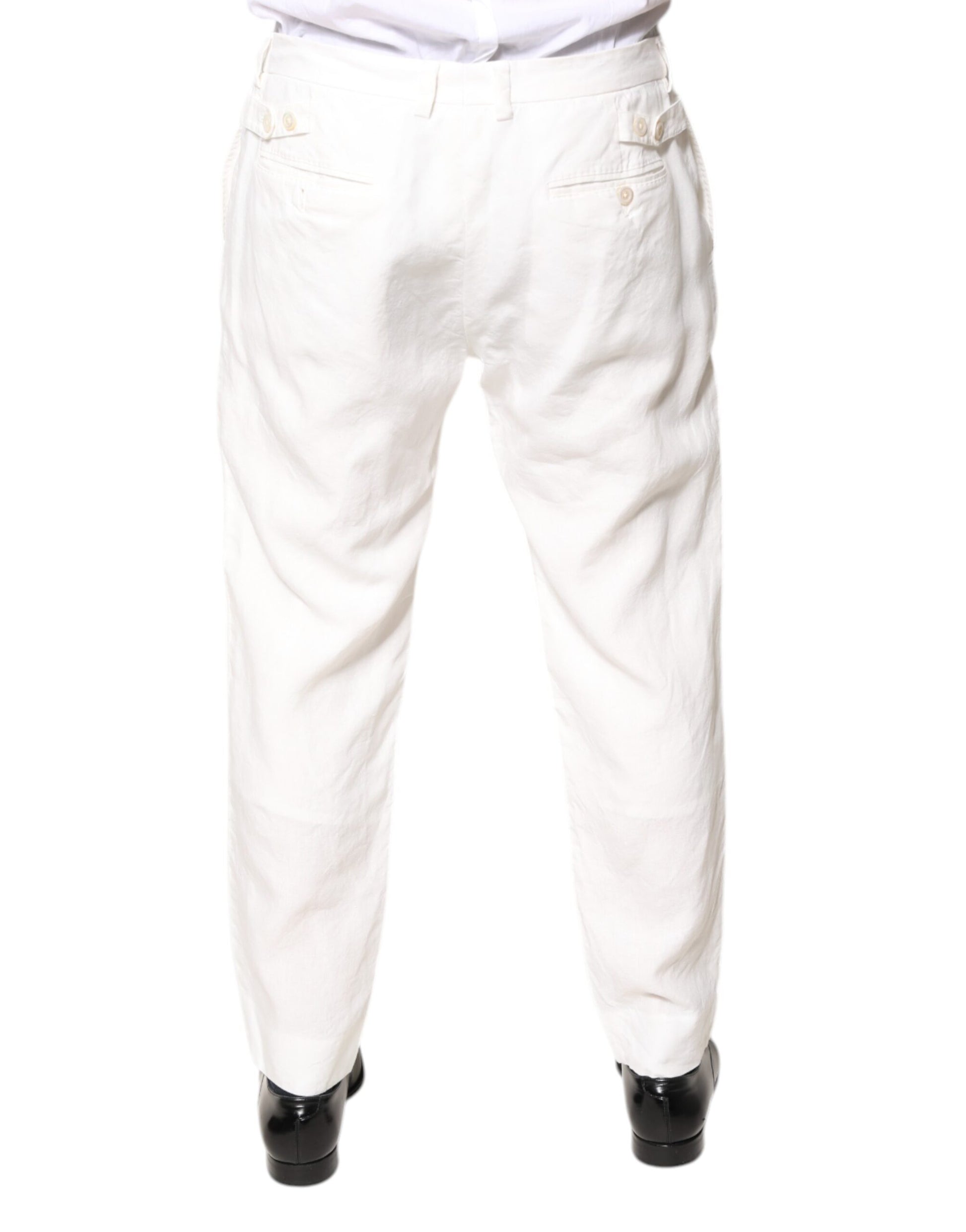 Dolce & Gabbana White Linen Mid Waist Men Dress Pants by Dolce & Gabbana