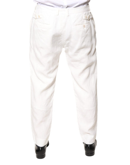 Dolce & Gabbana White Linen Mid Waist Men Dress Pants by Dolce & Gabbana