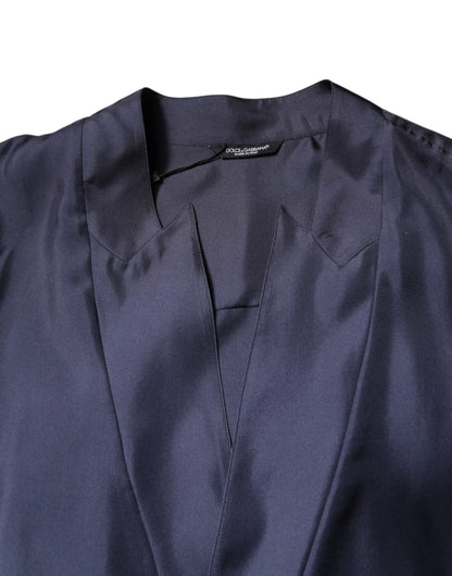 Dolce & Gabbana Dark Blue Silk Double Breasted Shirt by Dolce & Gabbana