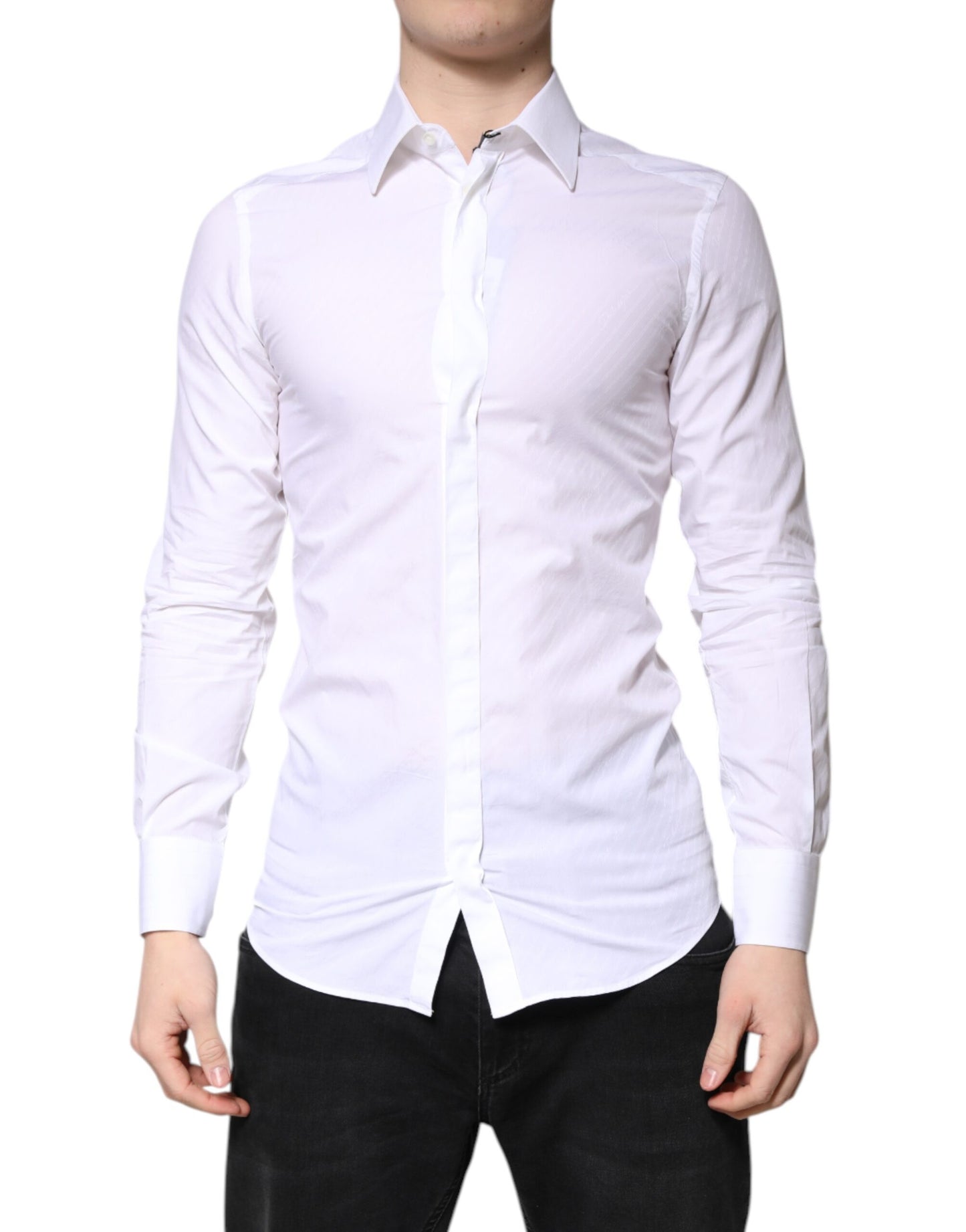 Dolce & Gabbana White Cotton GOLD Dress Formal Collared Shirt by Dolce & Gabbana