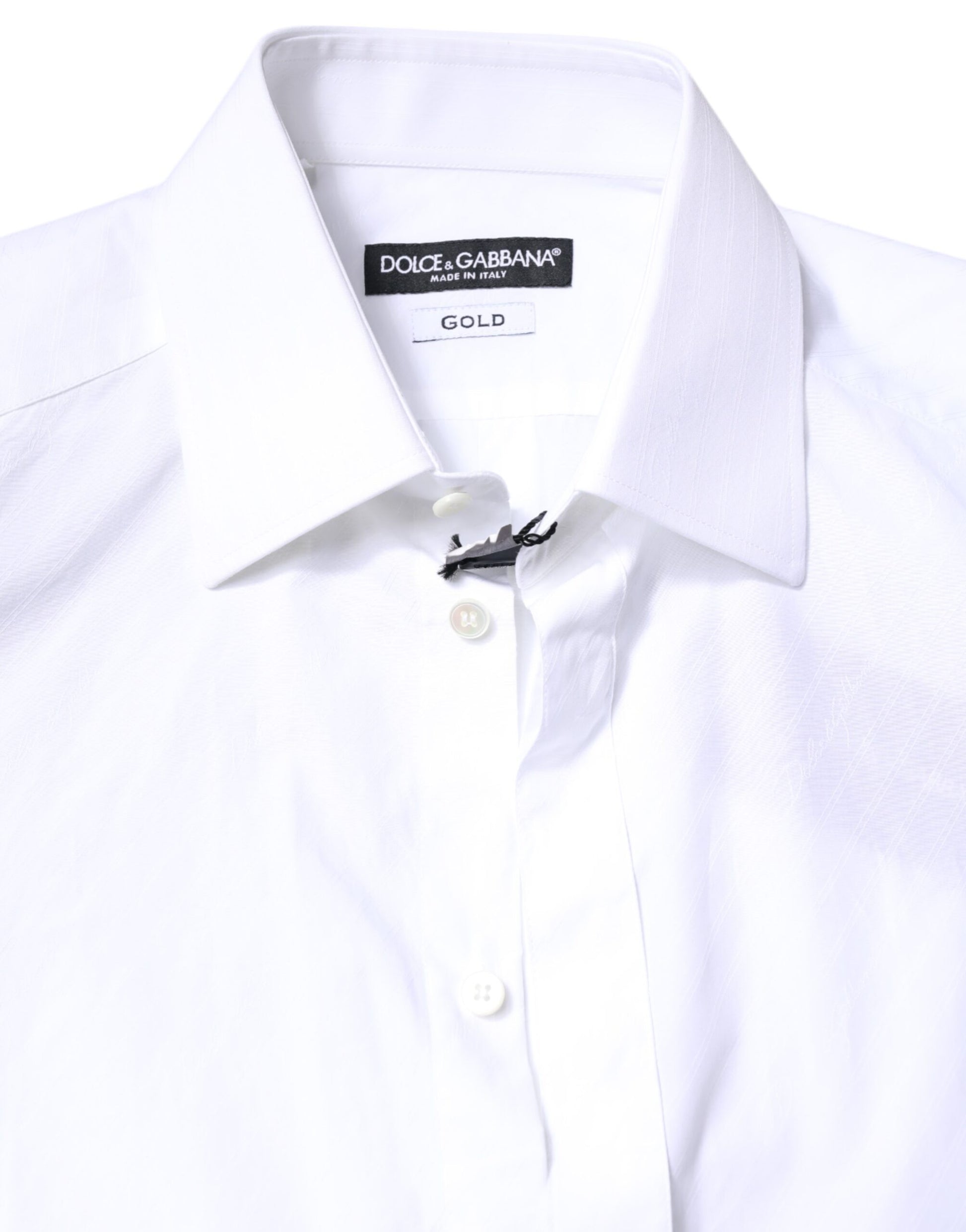 Dolce & Gabbana White Cotton GOLD Dress Formal Collared Shirt by Dolce & Gabbana