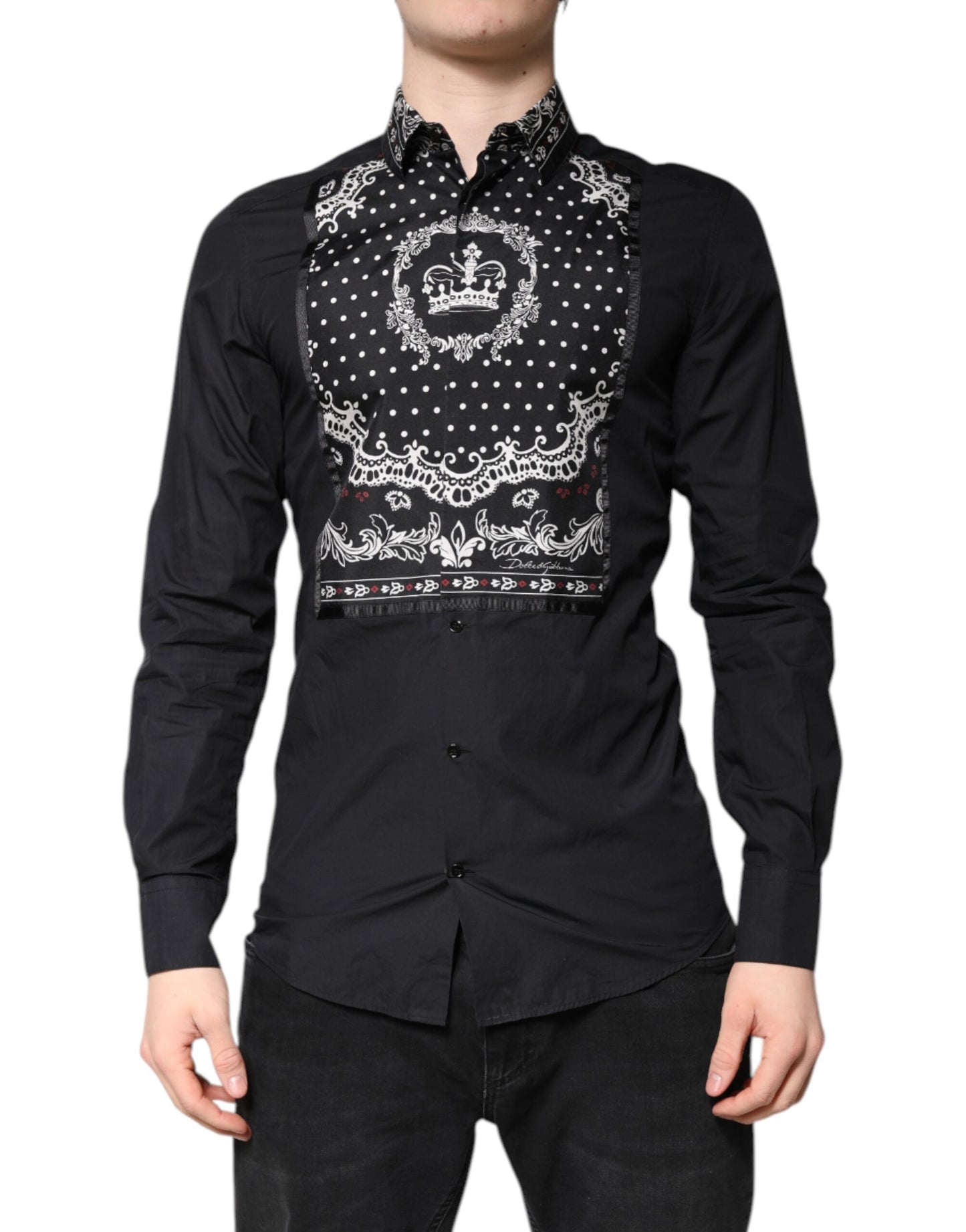 Dolce & Gabbana Black White Bandana GOLD Formal Dress Shirt by Dolce & Gabbana