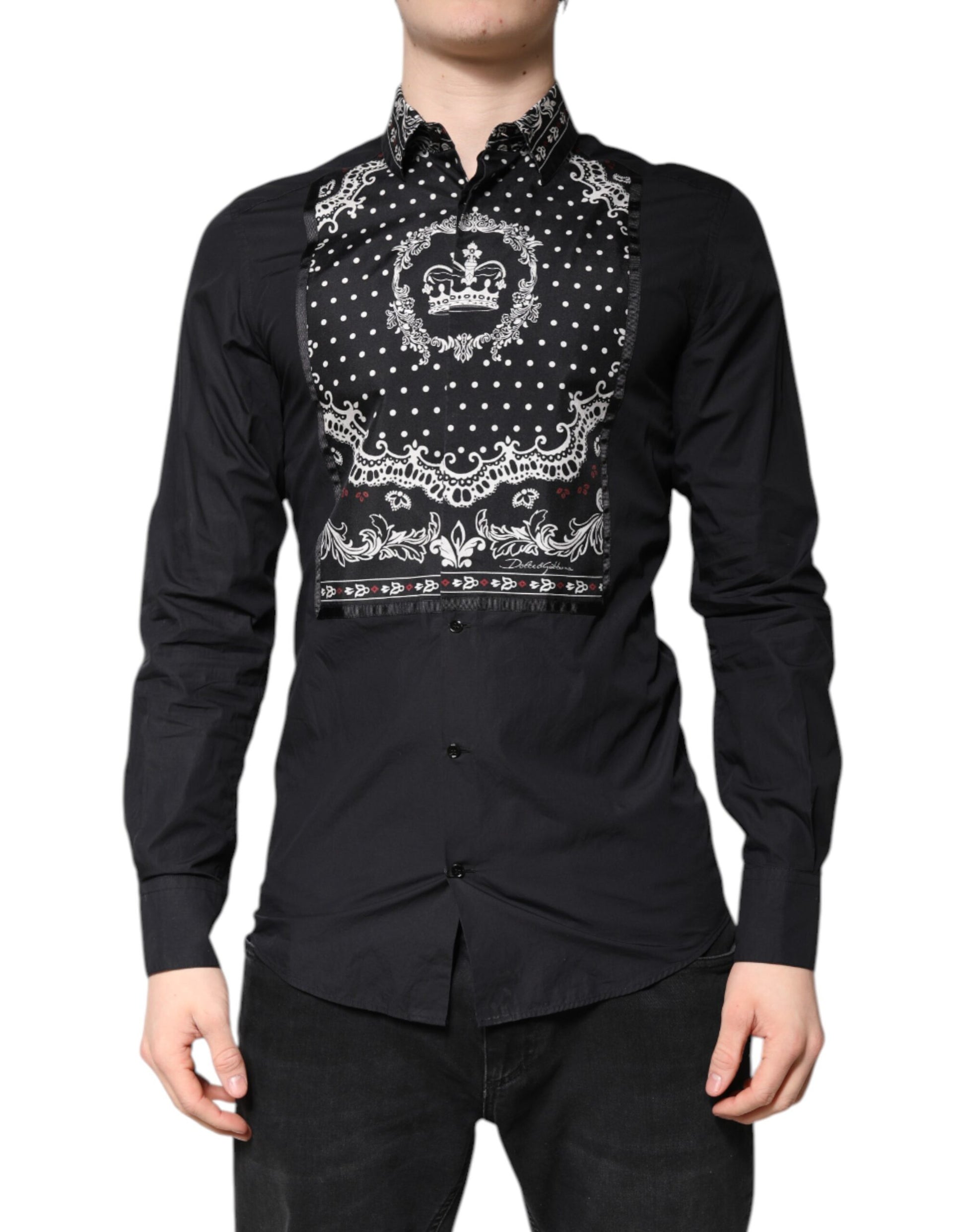 Dolce & Gabbana Black White Bandana GOLD Formal Dress Shirt by Dolce & Gabbana
