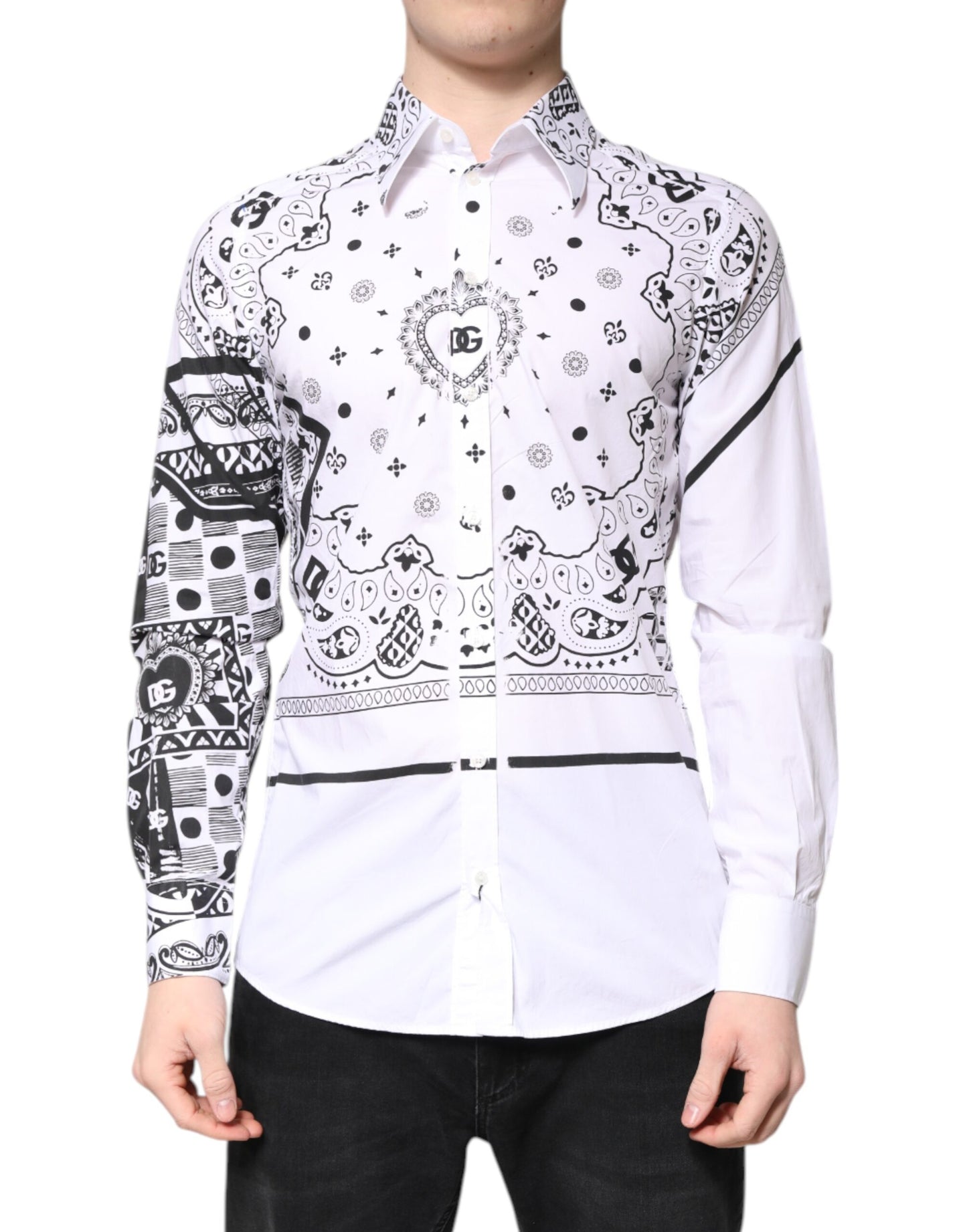 Dolce & Gabbana White Black Bandana MARTINI Men Dress Shirt by Dolce & Gabbana