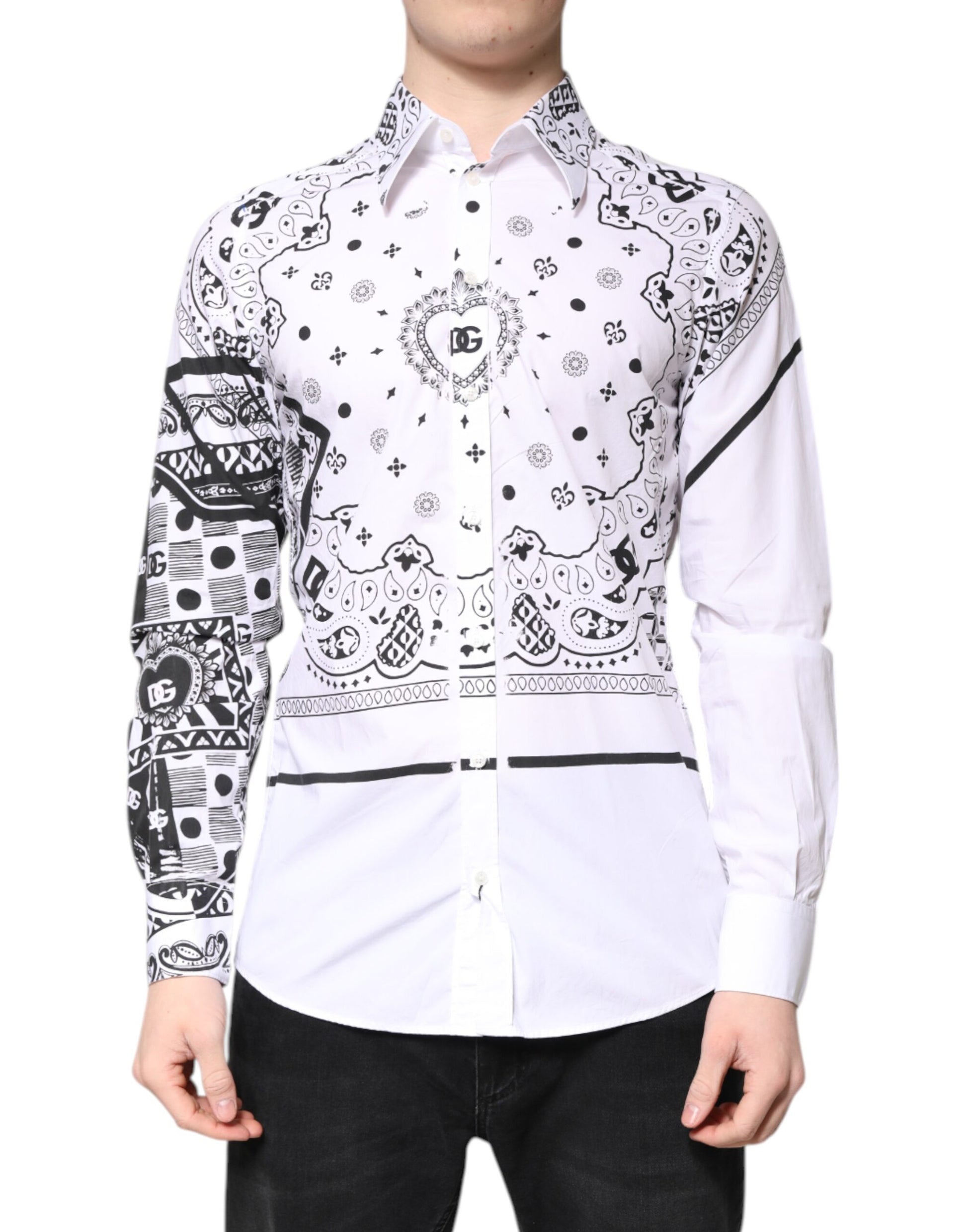 Dolce & Gabbana White Black Bandana MARTINI Men Dress Shirt by Dolce & Gabbana