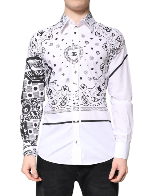 Dolce & Gabbana White Black Bandana MARTINI Men Dress Shirt by Dolce & Gabbana