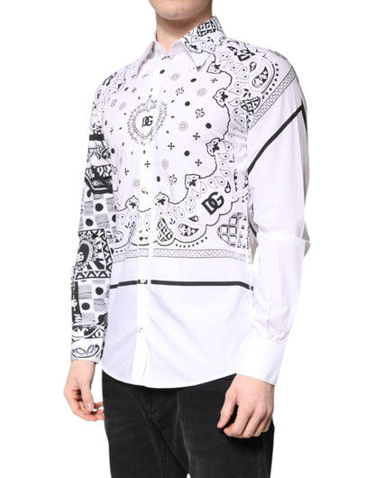 Dolce & Gabbana White Black Bandana MARTINI Men Dress Shirt by Dolce & Gabbana