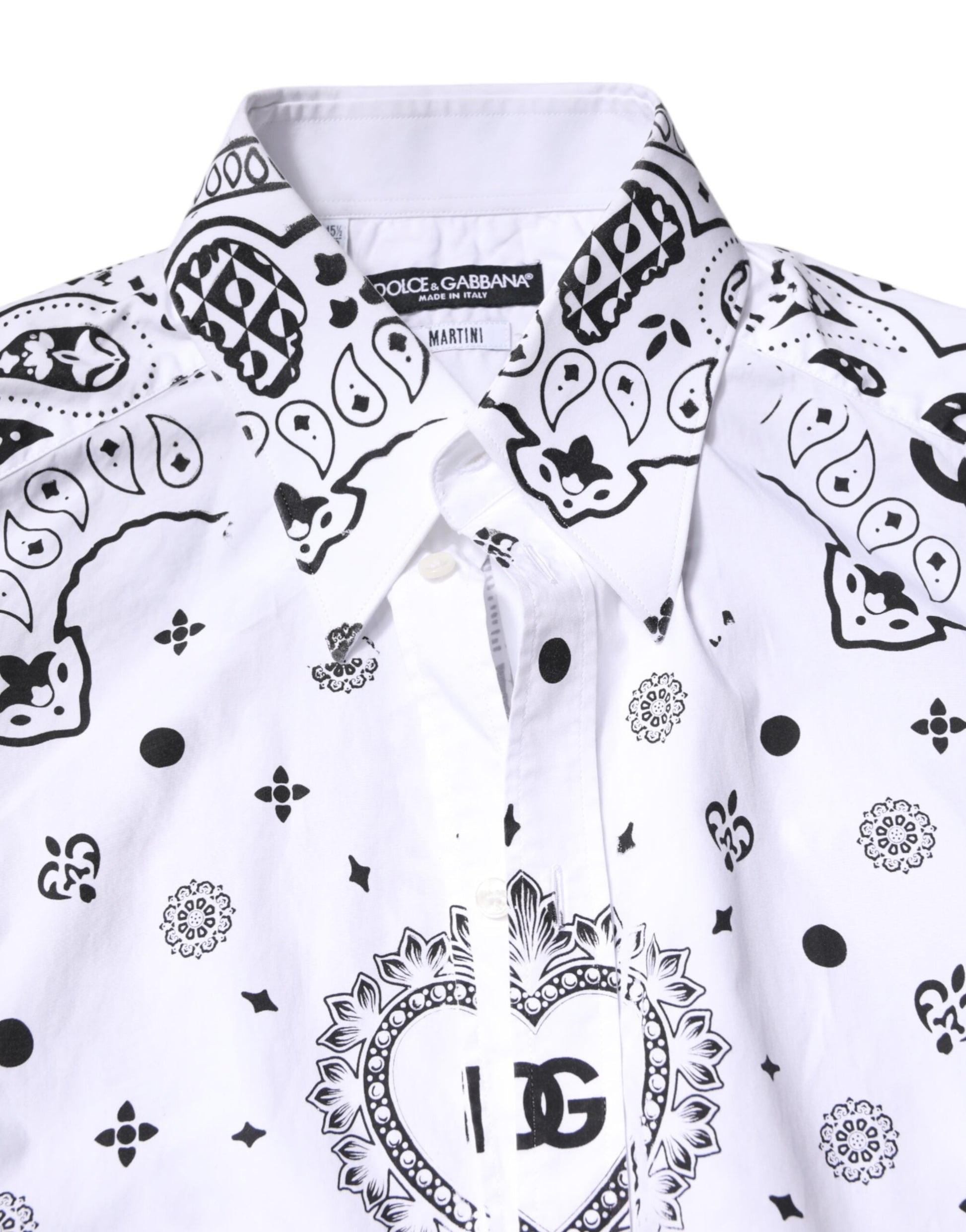 Dolce & Gabbana White Black Bandana MARTINI Men Dress Shirt by Dolce & Gabbana